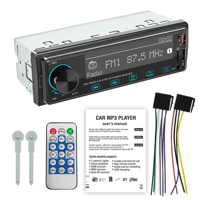 

Автомагнитола 1 Din, автомобильное Bluetooth-радио, автомобильный AUX-In mp3-плеер, стерео, цифровое аудио, FM-радио, музыка, стерео