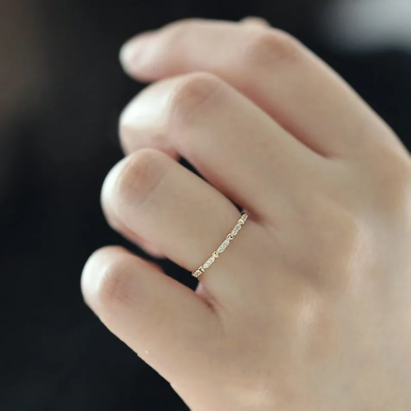 CCFJOYAS-925 스털링 실버 싱글 로우 지르콘 얇은 반지 여성용, 일본과 한국 심플한 러브 14K 골드 도금 주얼리