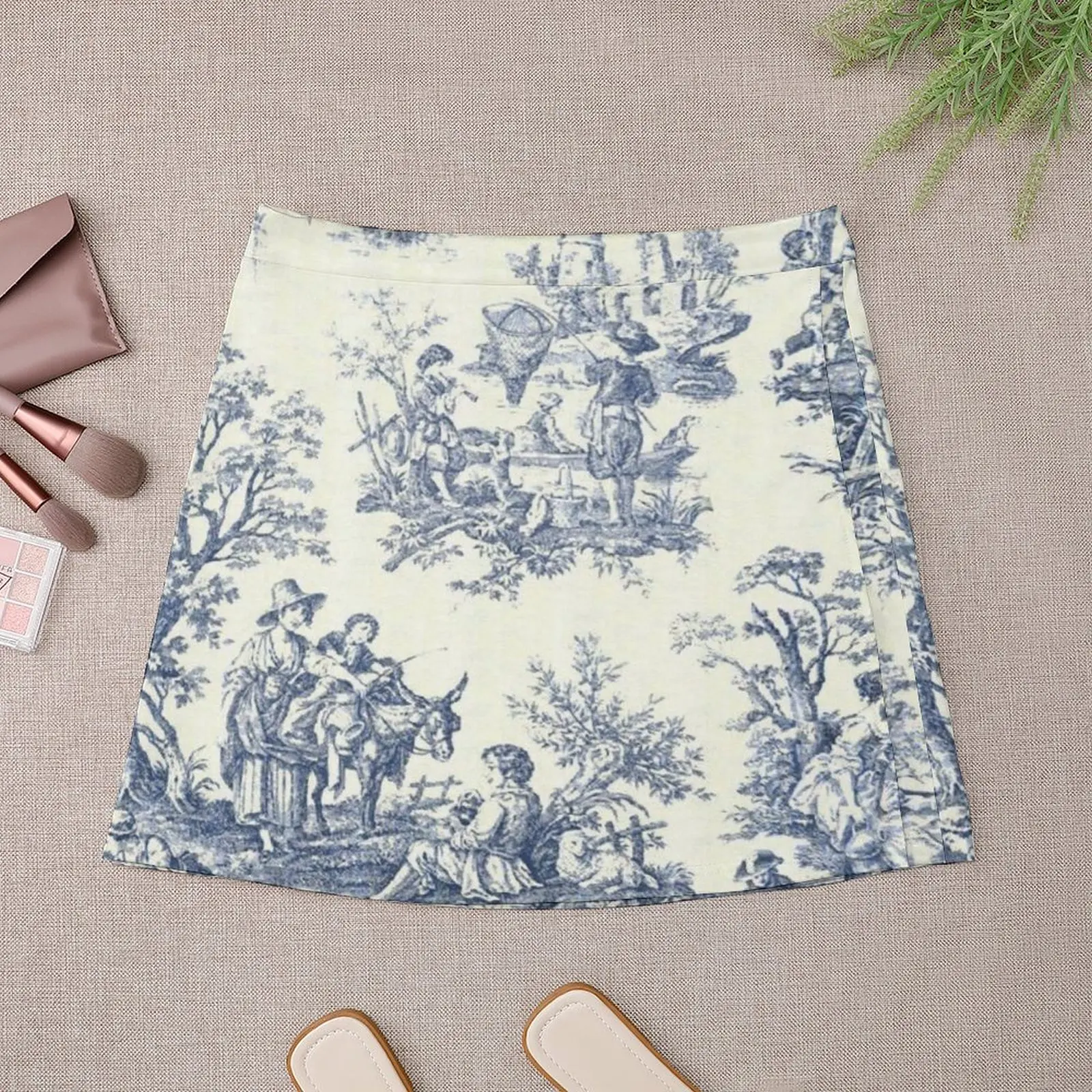 Powder Blue French Toile Picnic Designs Mini Skirt Skirt satin skirts for womens 2024 dress clothes