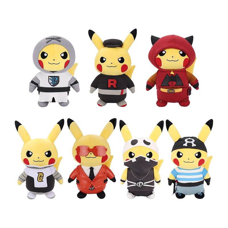 Pokemon Figure Mischief Pikachu Peluche Costume Cattivo Galattico Magma Aqua Skull Plasma Flare Rocket Team Collection Regali