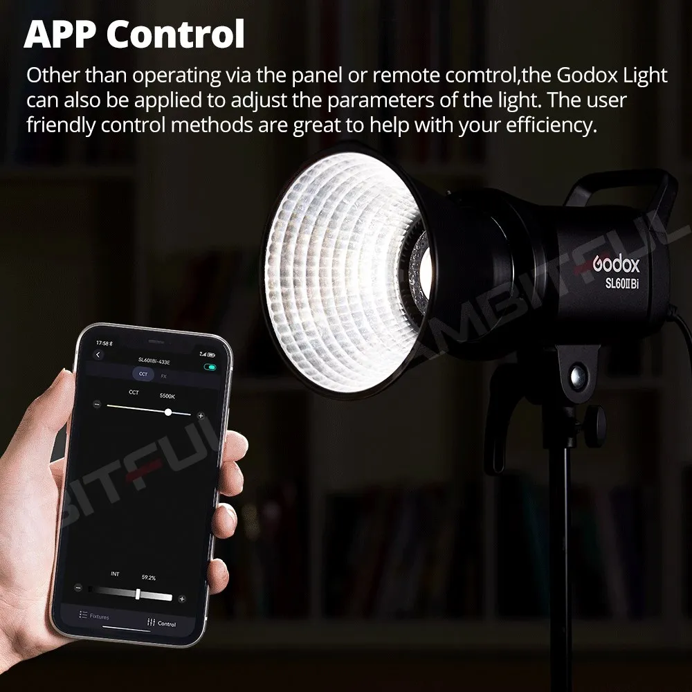 Godox SL60IIBi COB LED Video Light 2800-6500K 2.4G Wireless/Bluetooth Control Continuous Light Bowens Mount for Video Recording 3