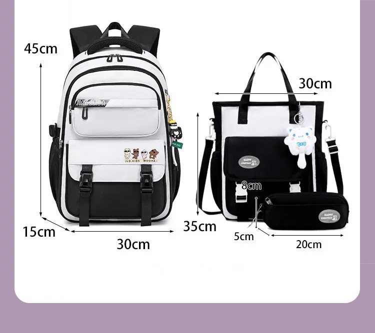 Backpack 3Pcs/Set for Girls Large Capacity Middle Schoolbag Student Schoolbag Set School Backpack Bags for Teenage Students Bag 4