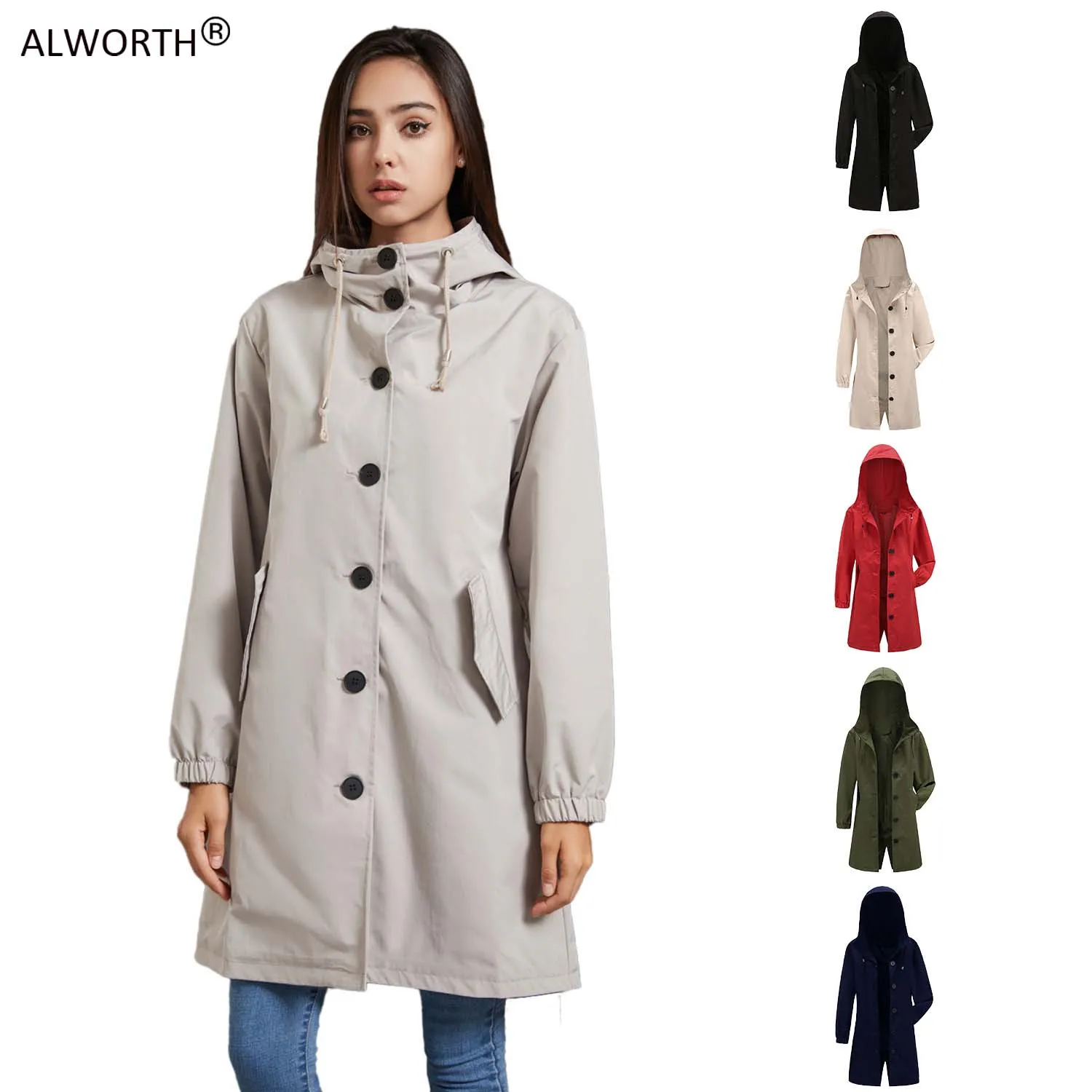 Fashion Trench Coat Waterproof Female Windbreaker Hooded 2022 Women Long Outdoor Raincoat Medium
