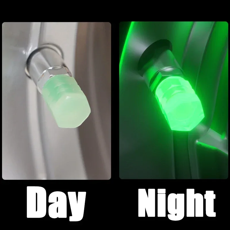 4-20PCS 빛나는 자동차 타이어 밸브 모자 형광 밤 빛나는 장식 오토바이 자전거 바퀴 노즐 방진 타이어 밸브 줄기 모자