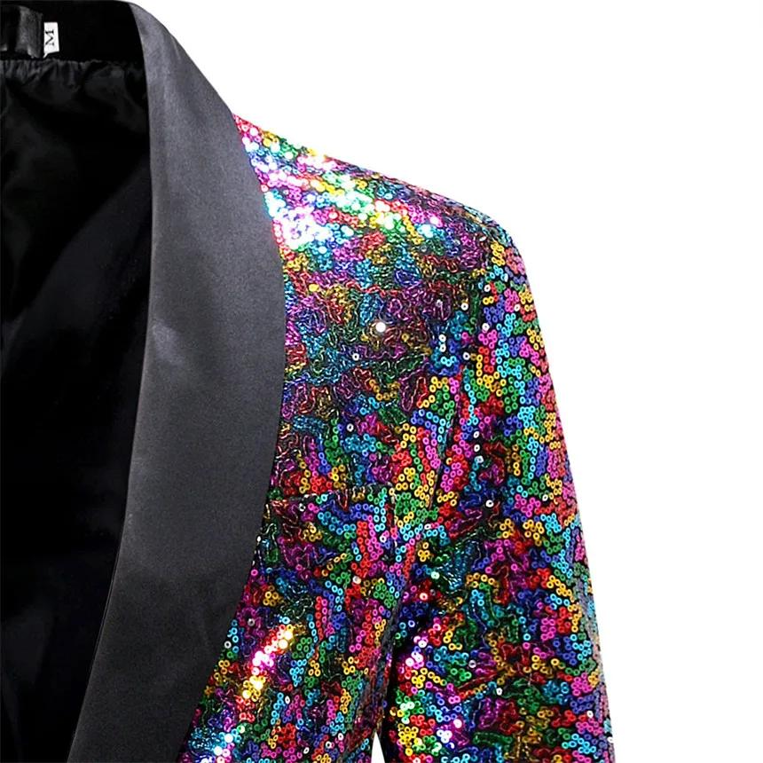Colorful Glitter Sequins Decoration Black Collar Blazer Men\'s Wedding Party Dress Coats Blue Male Suit Jacket S M L XL XXL