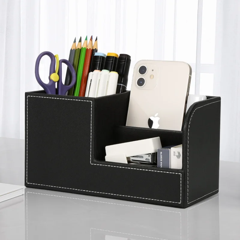 Leather Pu Pen Holder Multifunctional Storage Box Remote Storage Office Desktop Stationery Sorting