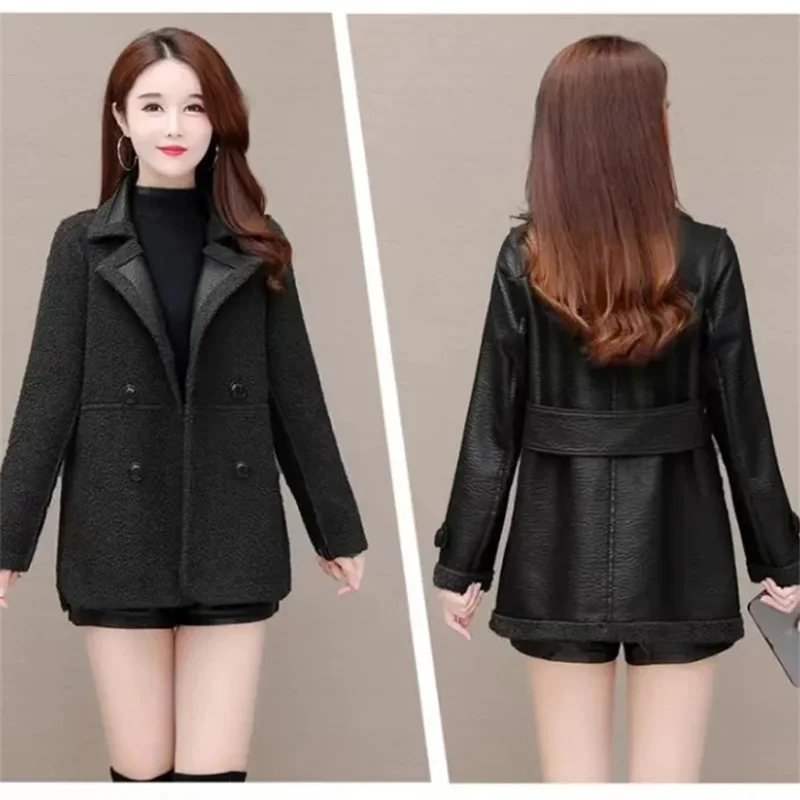 Double Sided Leather And Fur Integrated Lamb Fur Coat For Women With Plush And Thickened Spring And Autumn New Waistband Slimmin