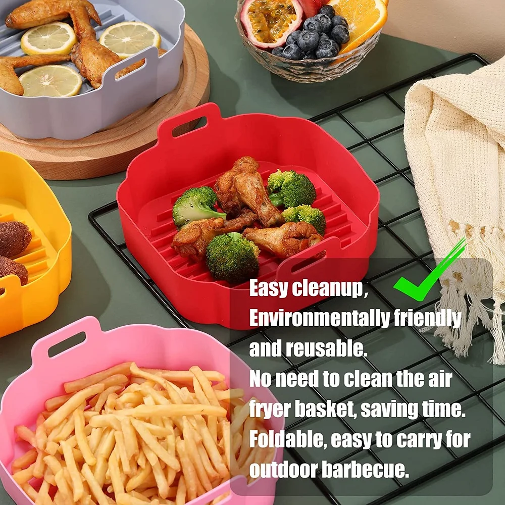 Air Fryer Silicone Liners Reusable Square 8.5 inch for 4 to 6 QT Environmental Silicone Material (FDA) Replacement Accessories