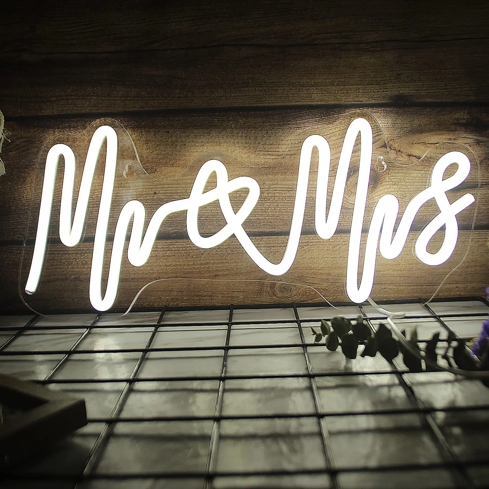 

Mr & Mrs неоновые фотообои, белые неоновые вывески для свадьбы, помолвки, спальни, Настенный декор с регулируемой яркостью, выключатель USB, неоновая вывеска