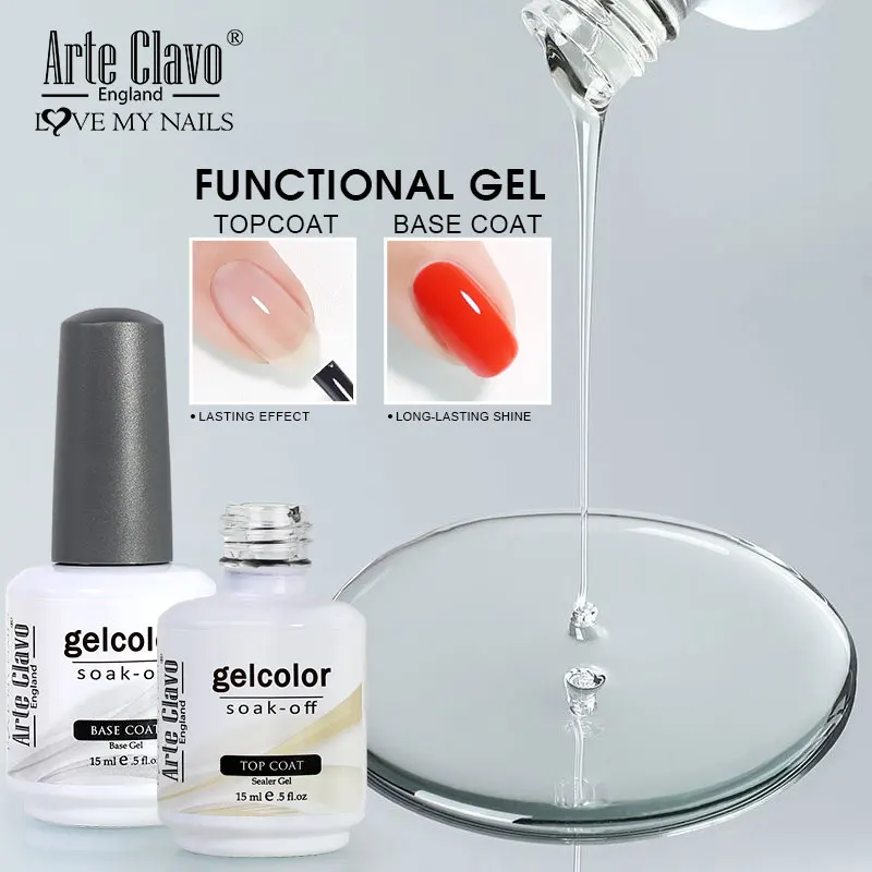 Arte Clavo 15ml Base Gel Nail polish Bright Color Semi Permanent Soak Off UV LED Nail Art No Wipe Top Coat Nail Art For Manicure