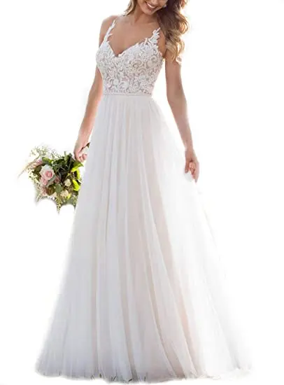 

Bridal Dresses Spaghetti Straps Lace Appliques A-Line Wedding Dresses for Bride