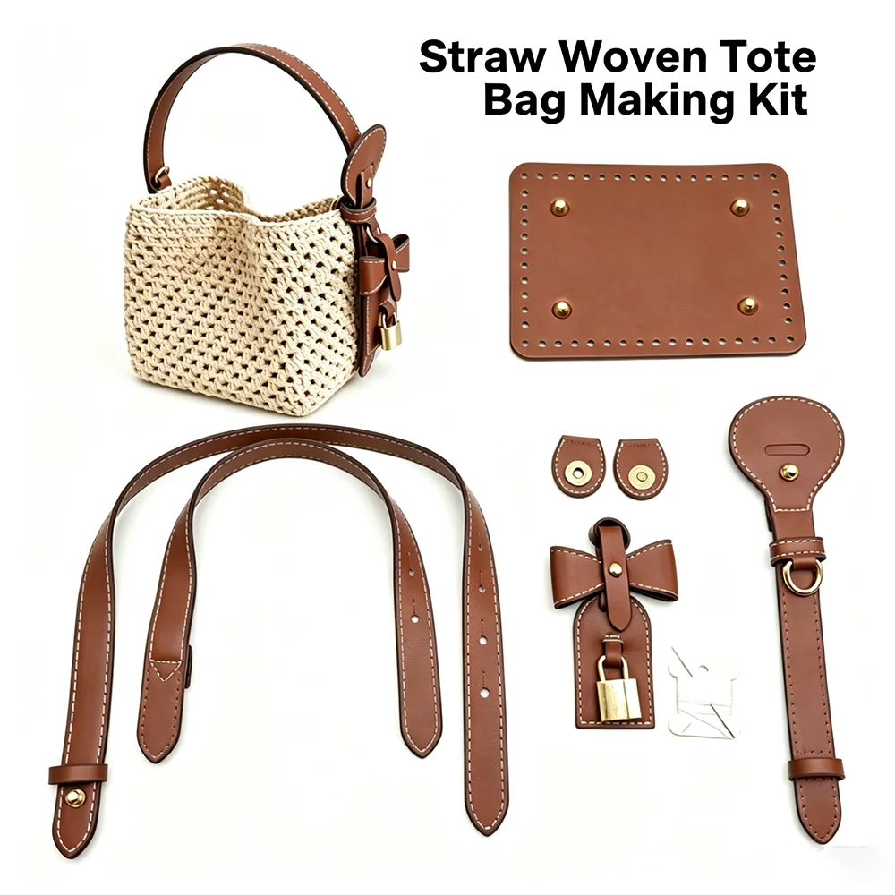 DIY Crochet Bag Making Kit Bag Base Bottom with Handle Extension Shoulder Straps Hardware Accessories for Knitting Tote Handbag