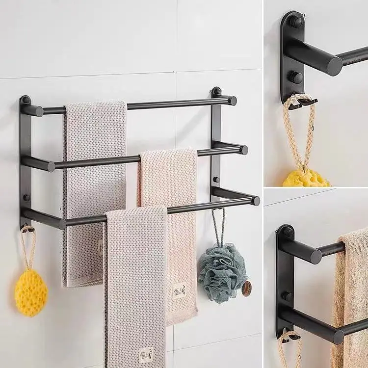 

Black hole-free towel rod hanging towel rack home bathroom rack toilet towel storage rack dormitory toilet rod wall hanging