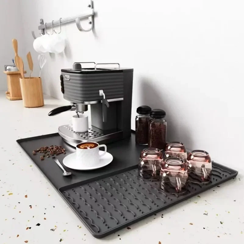 Silicone Coffee Machine Mat with Detachable Dish Drying Mat