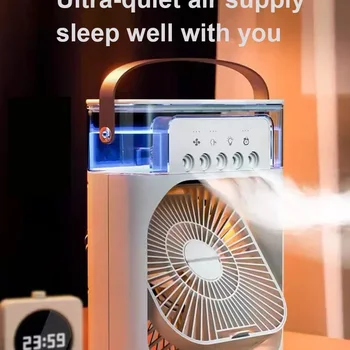 휴대용 선풍기 에어컨, USB 전기 선풍기, LED 야간 조명, 물 미스트, 재미있는 가정용 가습기, 3 in 1, 2024 신제품