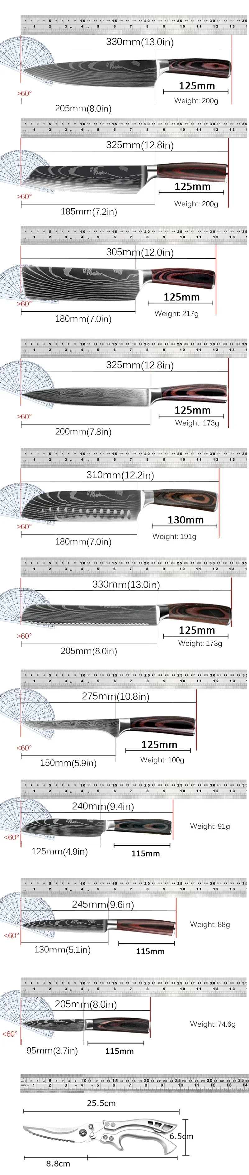 Kitchen Knives Set WXCOO Damascus Pattern Chef Knife Professional Japanese Knives for Kitchen Block Sharp Vegetable Cutter Knife Slicing