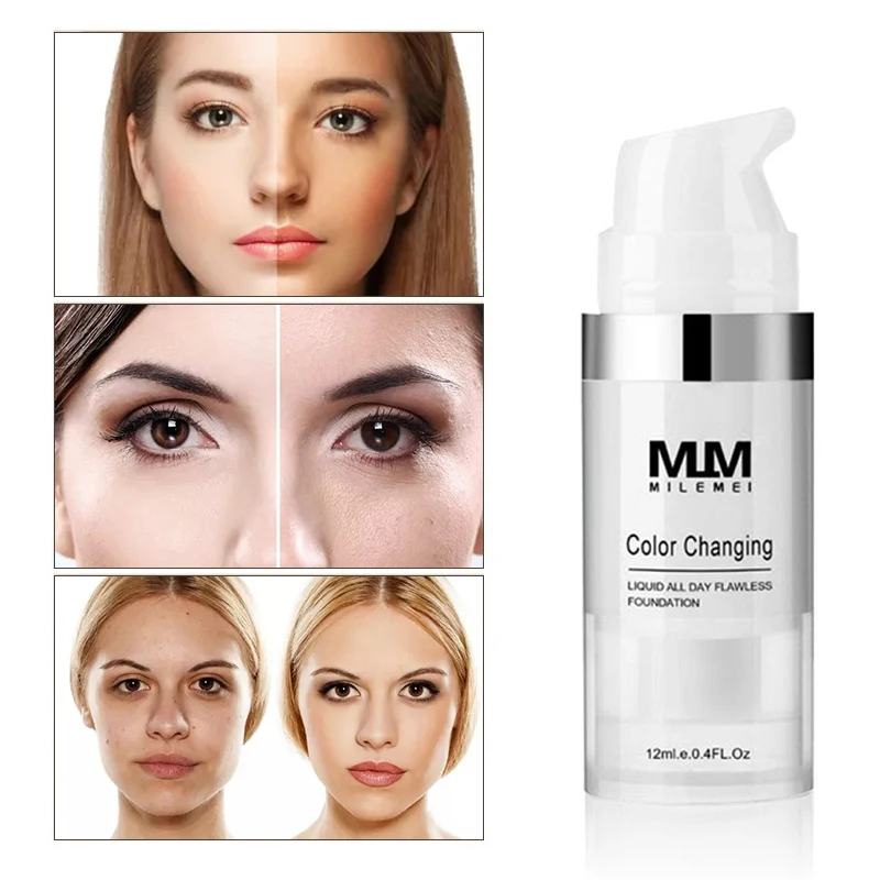 Liquid Foundation Makeup Cream Waterproof Foundation 1/2/3Pcs Temperature Color Changing Liquid Foundation 12g Lazy Discoloration Makeup Base Cream Brighten Full Coverage Waterproof