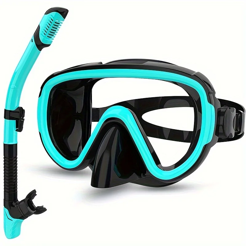 Qingsong Adult Advanced Snorkeling Gear Set-Dry Top Snorkel with Anti-Fog Panoramic Tempered Glass Mask for Snorkeling