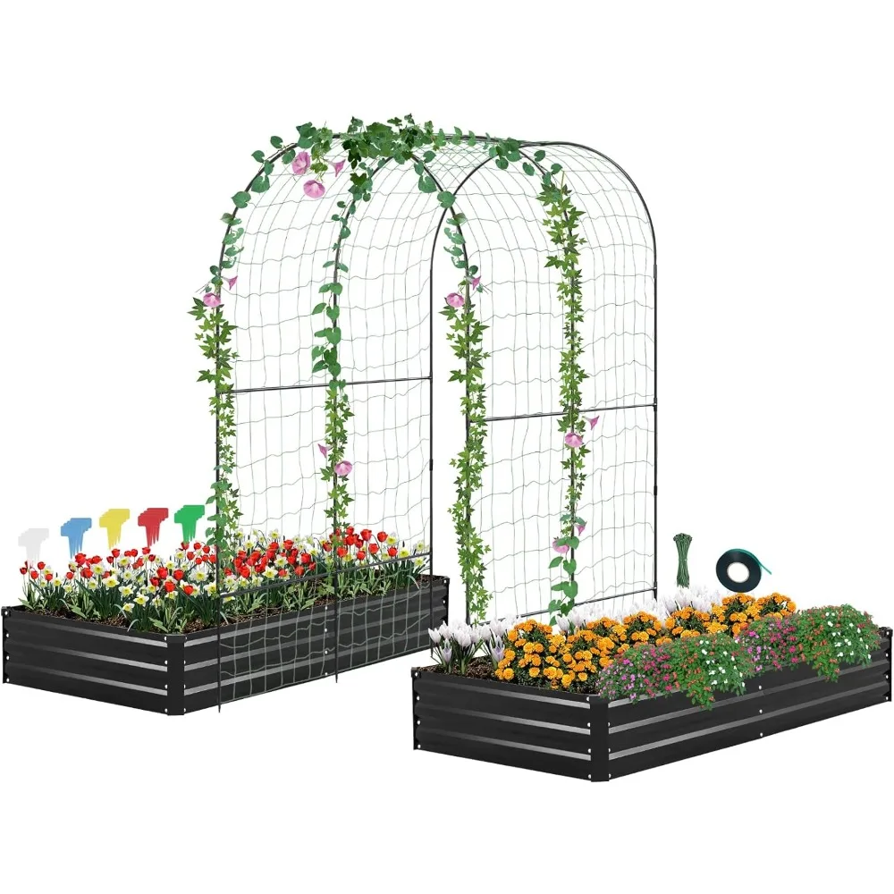 

Galvanized Raised Garden Bed for Vegetables Flowers Herbs, Metal Raised Garden Bed Kit with Trellis, Black 6×3×1FT 2PCS