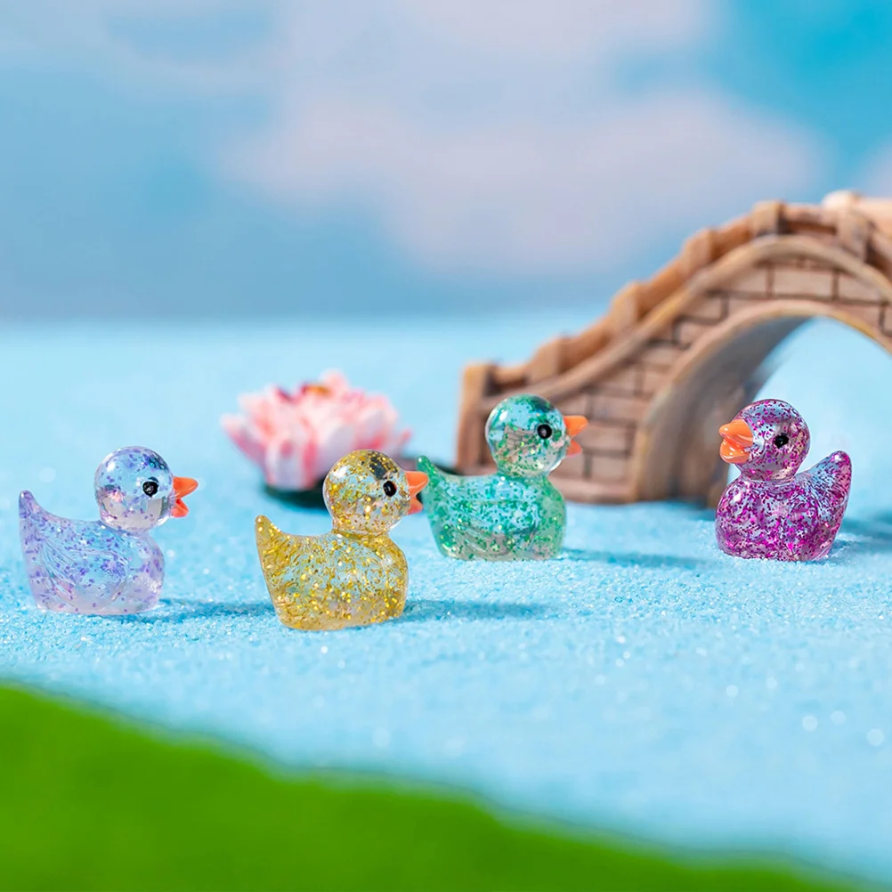 

60 Pcs Mini Duck Animals Dollhouses Ornament Figurines Decor Glass Resin Miniature Figures Glow The Dark
