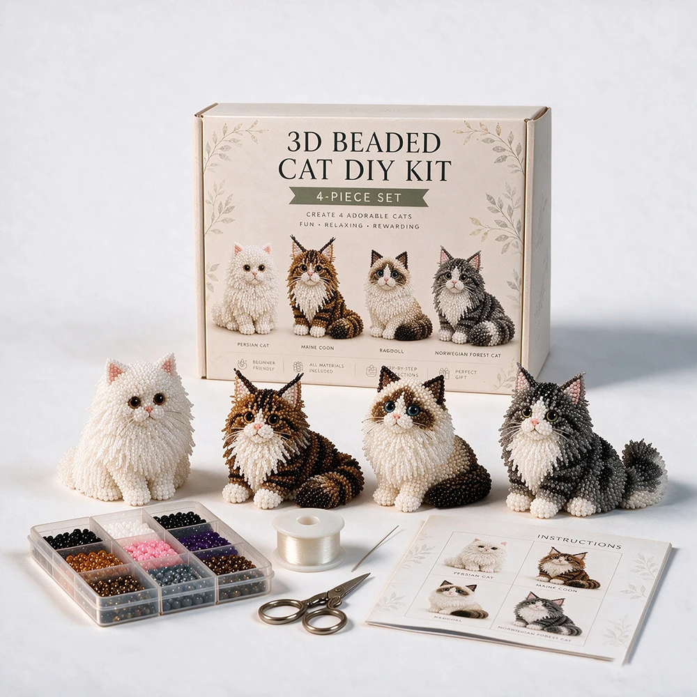 Deluxe 3D Beaded Cat DIY Kit: Creative Ornament Crafting Experience