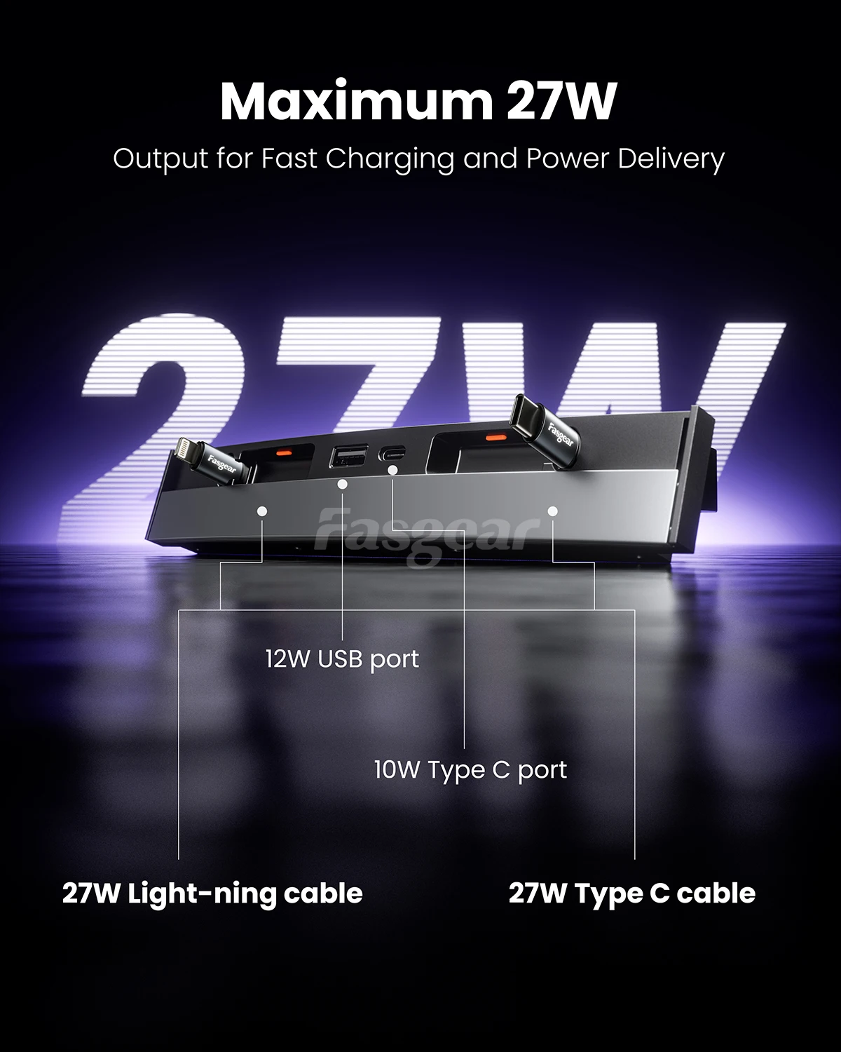 Fasgear USB Hub Docking Station 4-Ports for Tesla Model 3/Y Model Y Car Accessories for Center Console