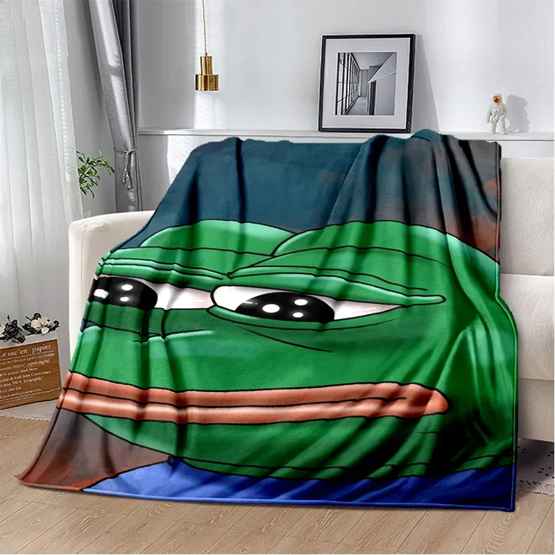 3D Pepe The Frog Face Cartoon Blanket,Soft Throw Blanket for Home Bedroom Bed Sofa Picnic Travel Office Rest Cover Blanket Kids 6