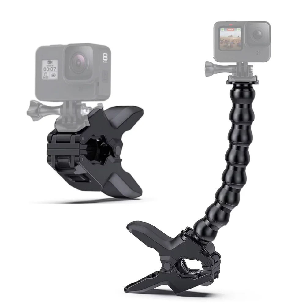 Flex Clamp 8 Joints Jaws Mount Adjustable Gooseneck Mount for GoPro Hero 12 11 10 9 8 7 6 5 4 Session Insta 360 DJI Cameras