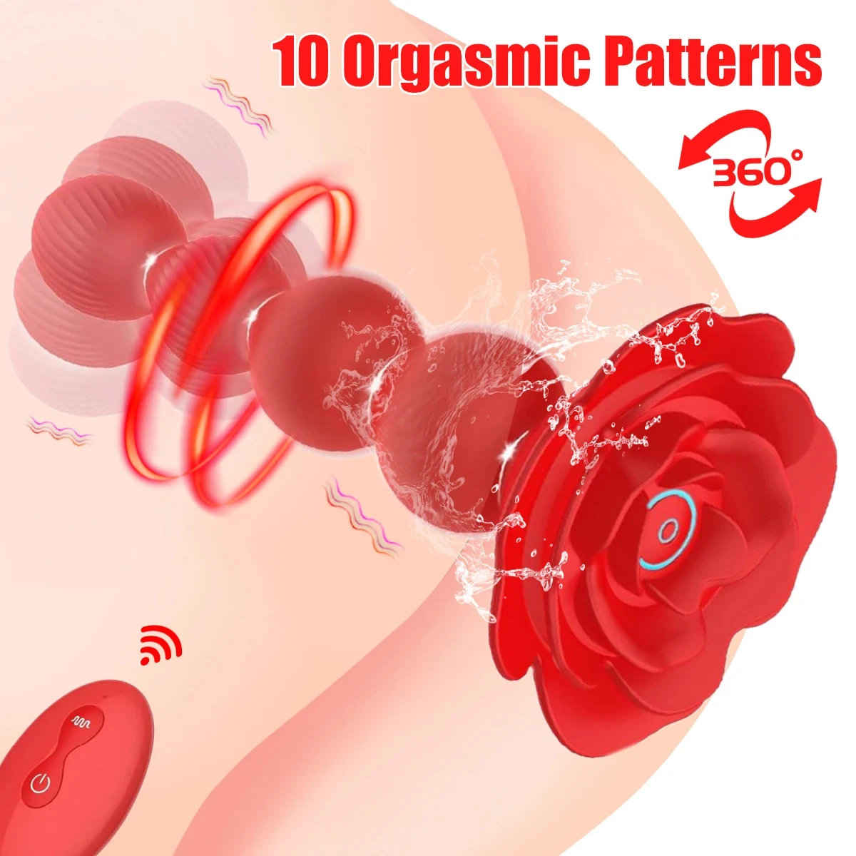 360-Grad-Rotations-Buttplug-Vibrator mit 10 rotierenden und vibrierenden Modus, Prostata-Massagegerät, Rosenform, Analkugeln, Sexspielzeug für Frauen und Männer