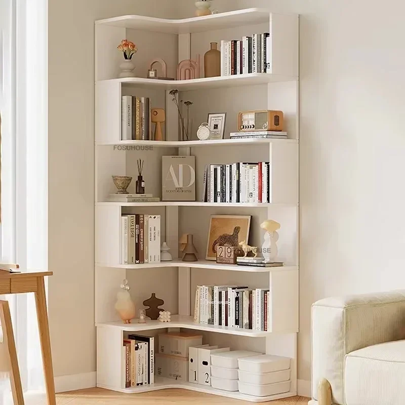 Solid Wood Corner Bookcases Home Living Room Furniture Floor Student Storage Bookshelf Modern Library Multi-layer Book Organizer