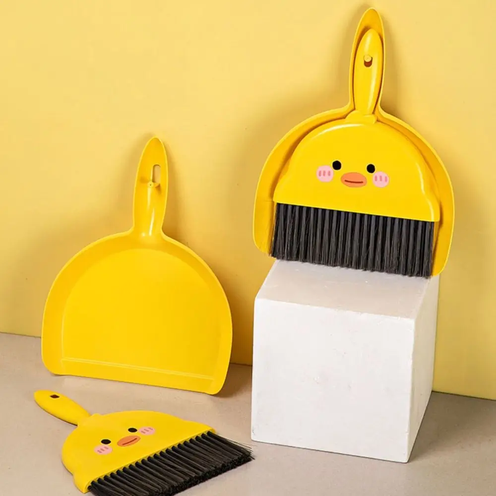 

Plastic Mini Broom Dustpan Suit Cleaning Brush Multipurpose Hangable Small Broom Set Duck Yellow Student Kids