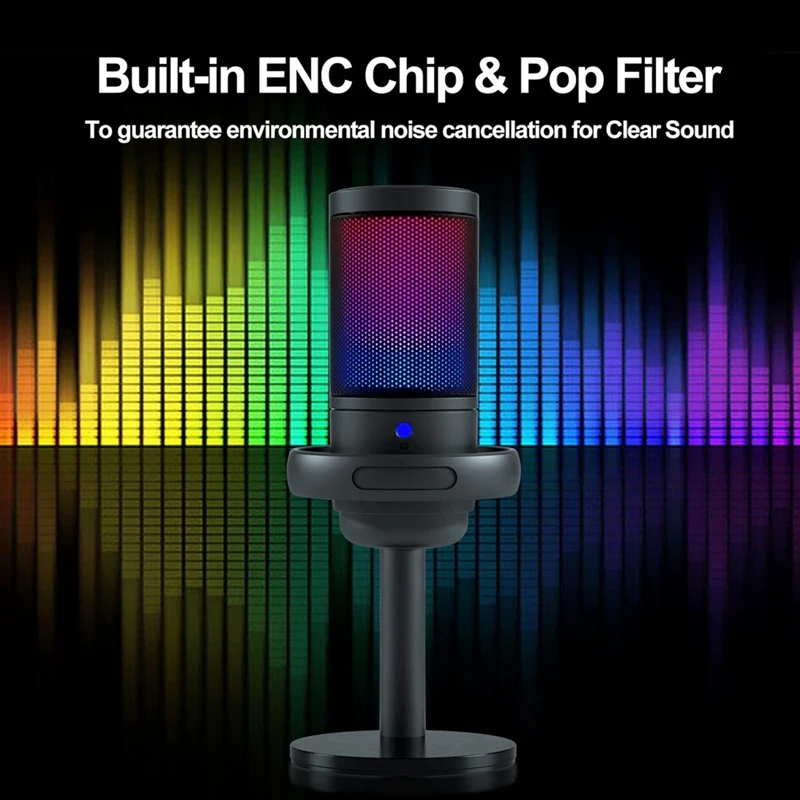 USB 콘덴서 금속 마이크, 전문 녹음 스트리밍, RGB 조명, 데스크탑 팟캐스트 마이크, 내구성