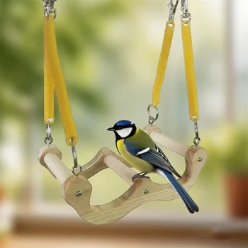 Wooden Bird Perch Swing Toy Hanging Parrot Stand with Natural Wood Texture Cage Accessories for Parakeets Budgies and Small 5