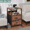 Nightstand Set of 2 with Charging Station USB Ports Fabric Drawers Modern End Table Living Room Bedroom Storage Solution 5