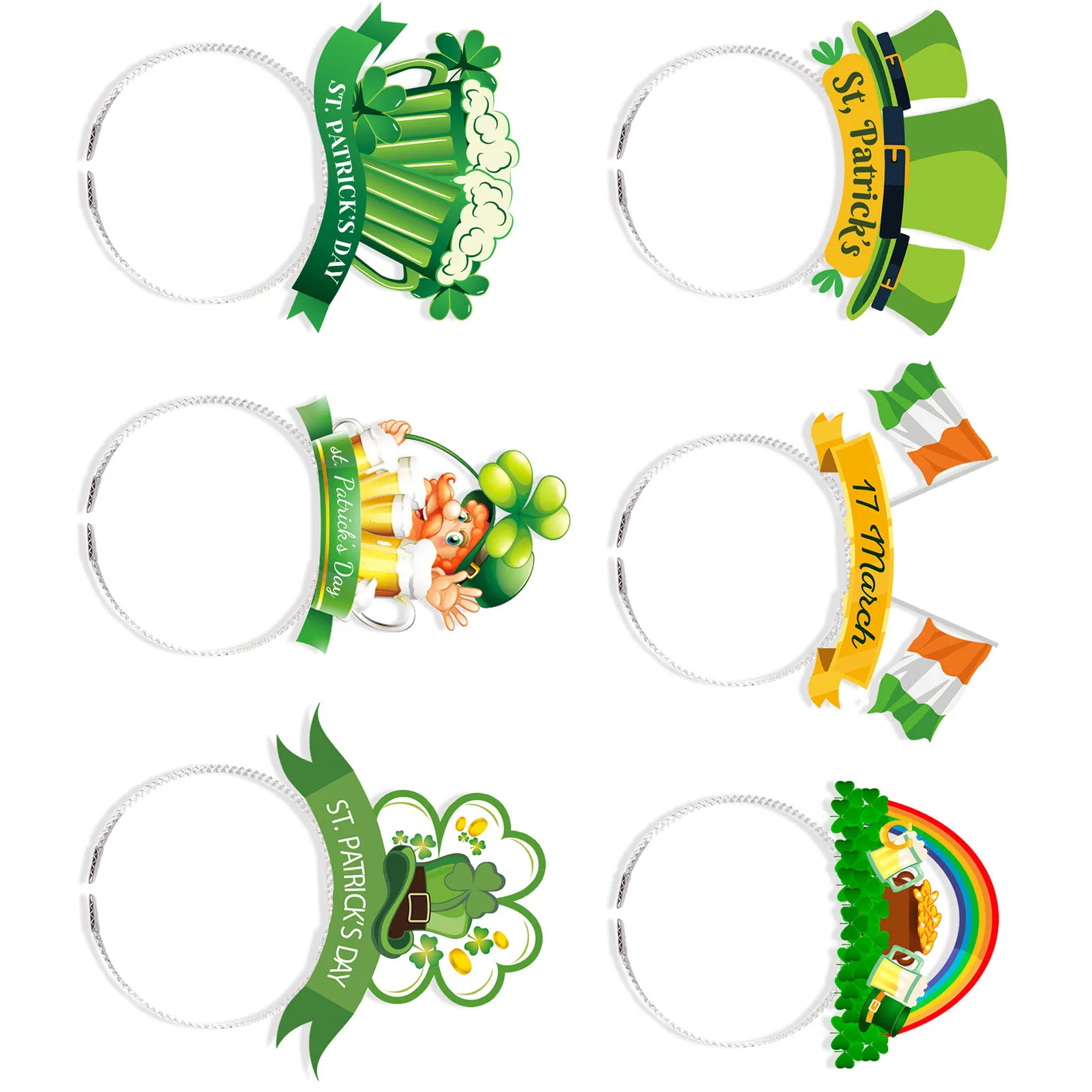 

6 шт., декоративные повязки для волос с зеленым клевером