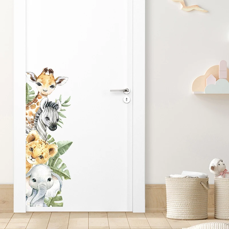 1Pc Cartoon Animals Lion Panda Giraffe Wall Stickers For Door Children Room Decoration Kids Room Bedroom Decor For Living