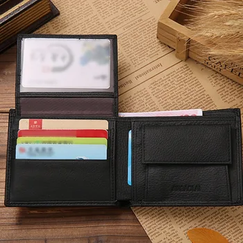 Genuine Leather Mens Wallet Premium Product Real Cowhide Wallets For Man Short Black Wallet Portefeuille Homme Short Purses 2