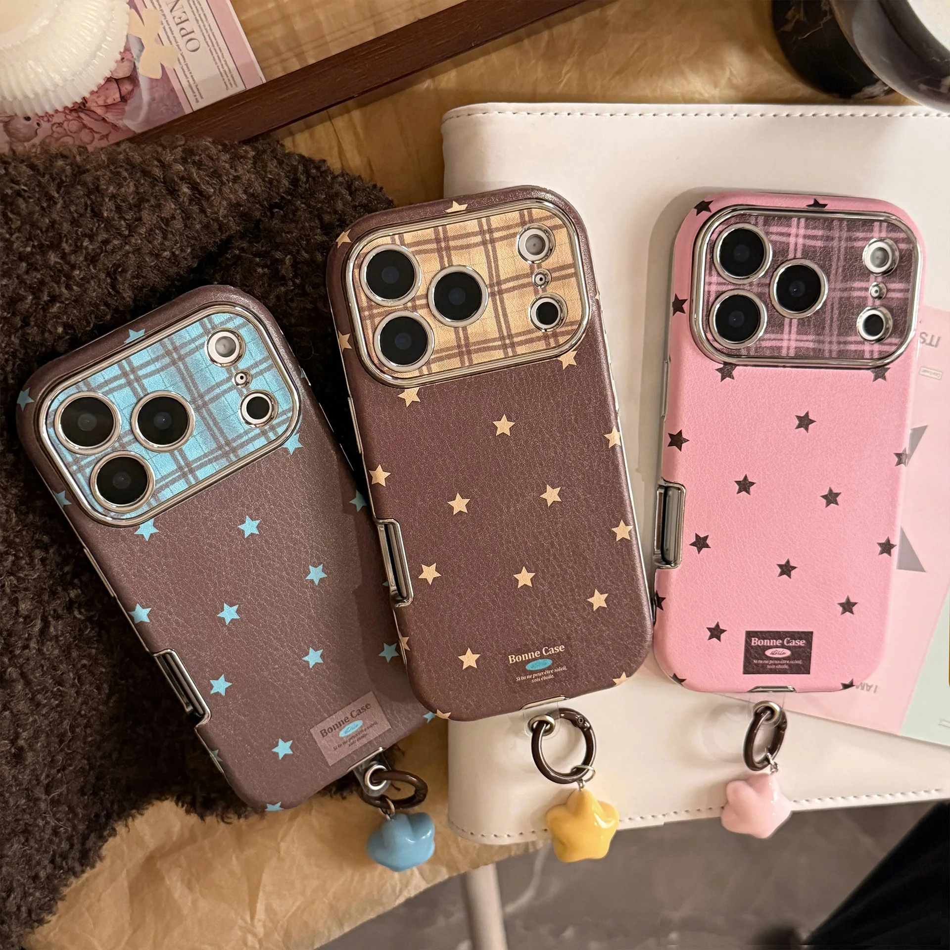 Korean Retro Stars Plating Leather Case image 7