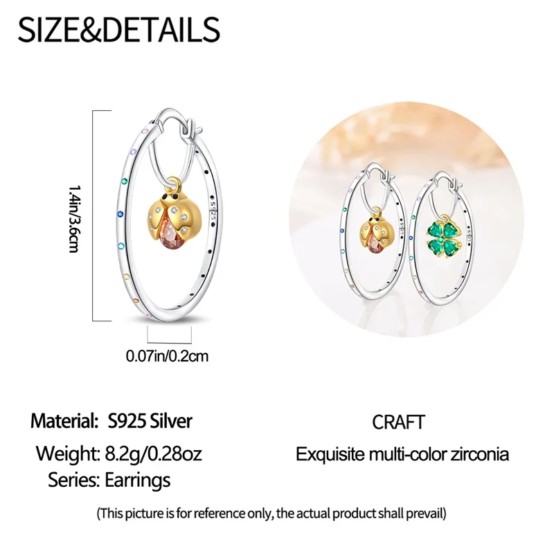 S7e334372d91b47ceb0394be7cb9ffc37b Original 925 Sterling Silver Green Clover Ladybug Earrings Women Zircon Ear Studs Hoop Earring Anniversary Jewelry Gift Mallzona