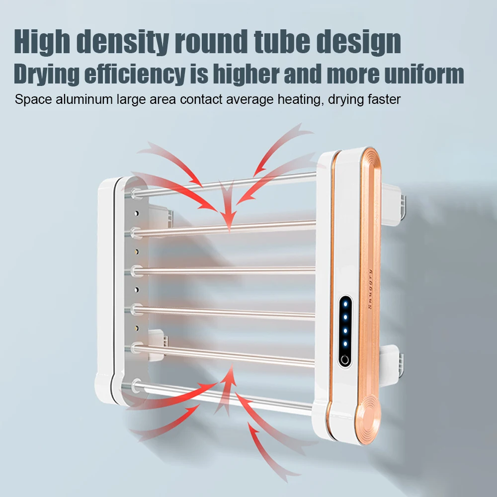 electric towel rack Electric Towel Warmer Rack 6 Bars Wall Mounted Heated Towel Rack with 8LED Purple Light 58W IPX1 Waterproof 90 Degrees Rotation