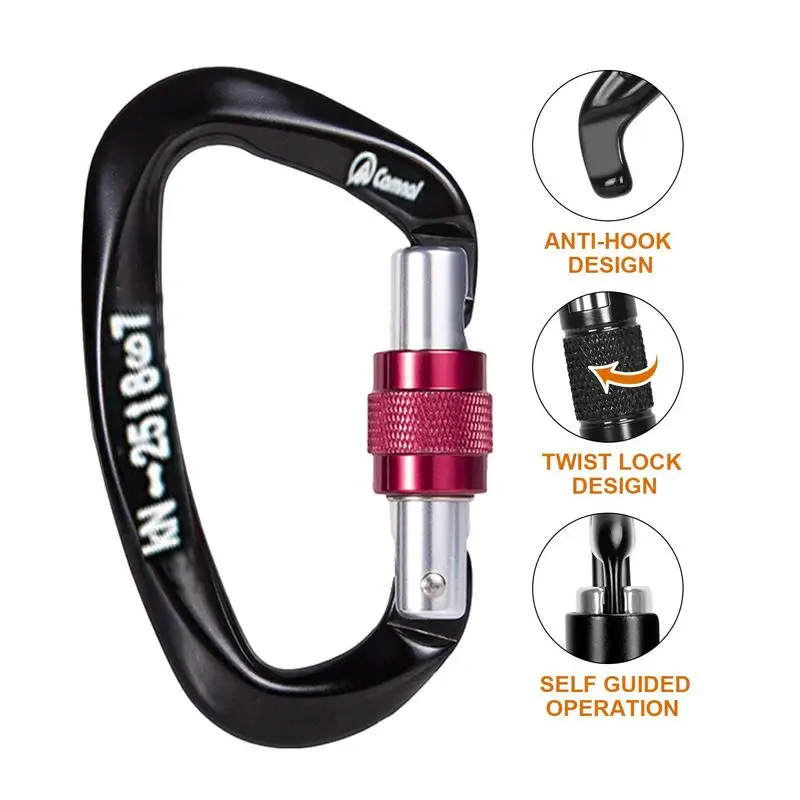 Heavy Duty Twistlock D-Shape Buckle Rock Climbing Carabiner