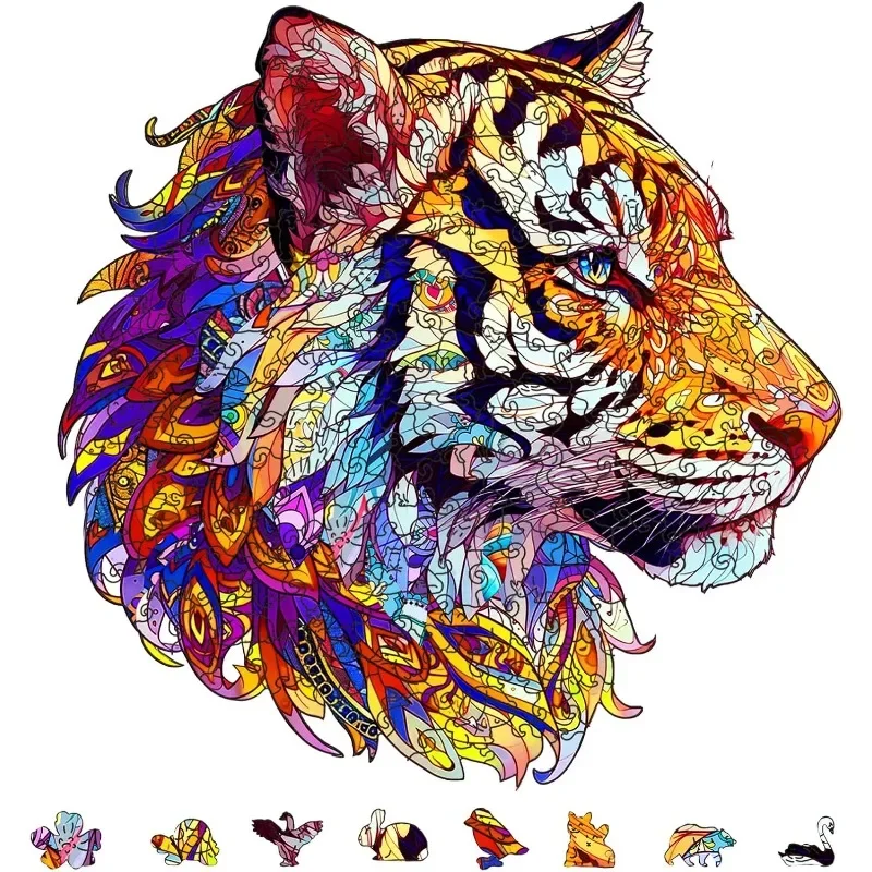 200Pcs Tiger Wooden Jigsaw Puzzles for Adults 28x28cm Wood Adult Puzzles Unique Shaped Wooden Colorful Jigsaw