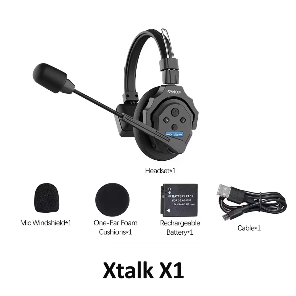 SYNCO Xtalk X1 X2 X5 무선 헤드셋 인터콤 시스템, 2.4GHz 풀 듀플렉스 350M/1148FT 실시간 모니터링 전화 헤드셋