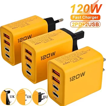 120W Fast Charger Type C Quick Charge 3.0 USB Charger Adapter For iPhone Samsung Xiaomi PD USB Charger Fast Charging Plug