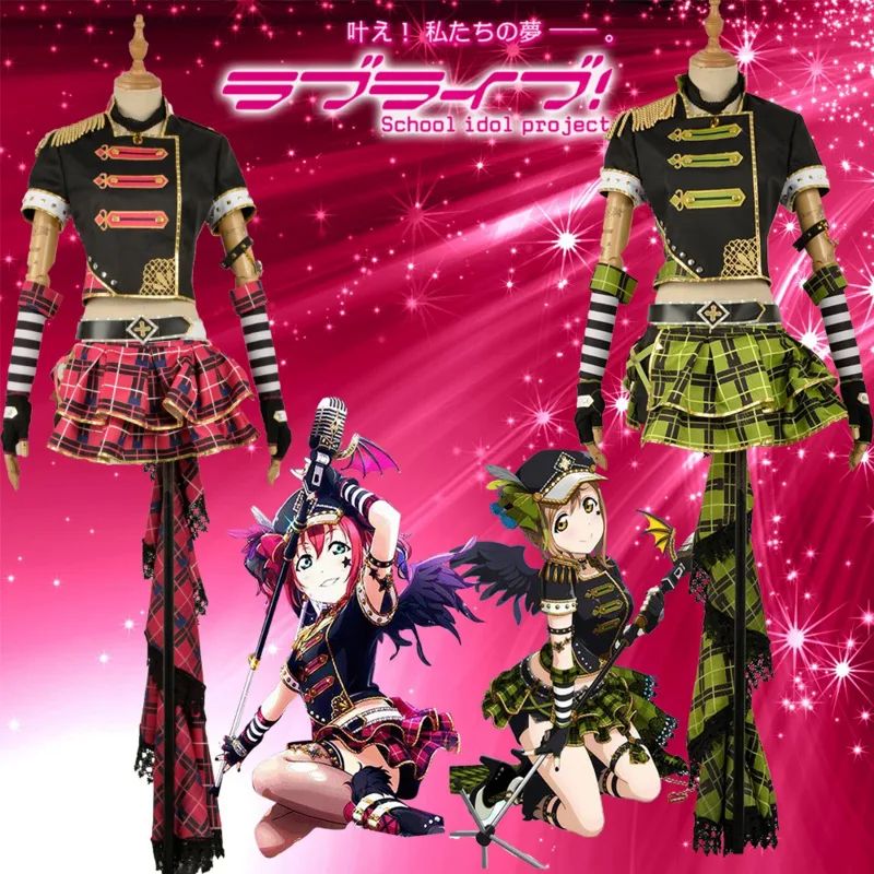 

Love Live SunShine Punk Rock Awakening Kunikida Hanamaru Kurosawa Ruby Cosplay Costume Sexy Crop Top Summer Dress Plaid Skirt