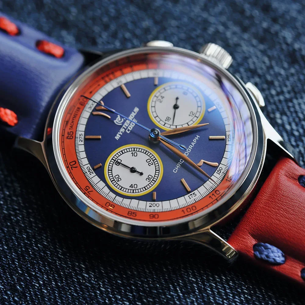 

40mm Mystery Code Chronograph Bubble Mirror Pilot's Watches for Men Luxury Waterproof Quartz Movement Leather Strap Panda Dial