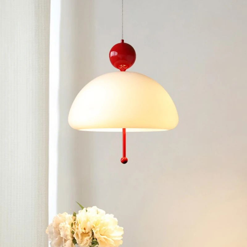 

Nordic Mushroom Indoor Pendant Light French Cream Glass Ceiling Chandelier Bedroom Bedside Living Room Dining Room Hanging Lamp