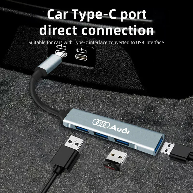 Car 4 Port USB HUB Type C Multi Splitter Adapter Accessories For Audi Quattro A3 A4 A6 A5 Q5 A1 Q7 Q3 Q2 Q8 A7 A8 TT