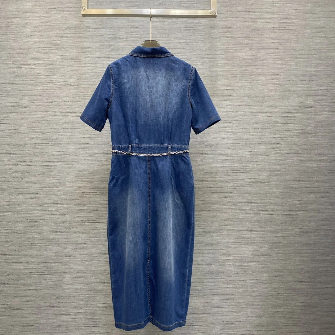 

Vintage High Waist Slim Single Breasted Polo Denim Dress, New, 23