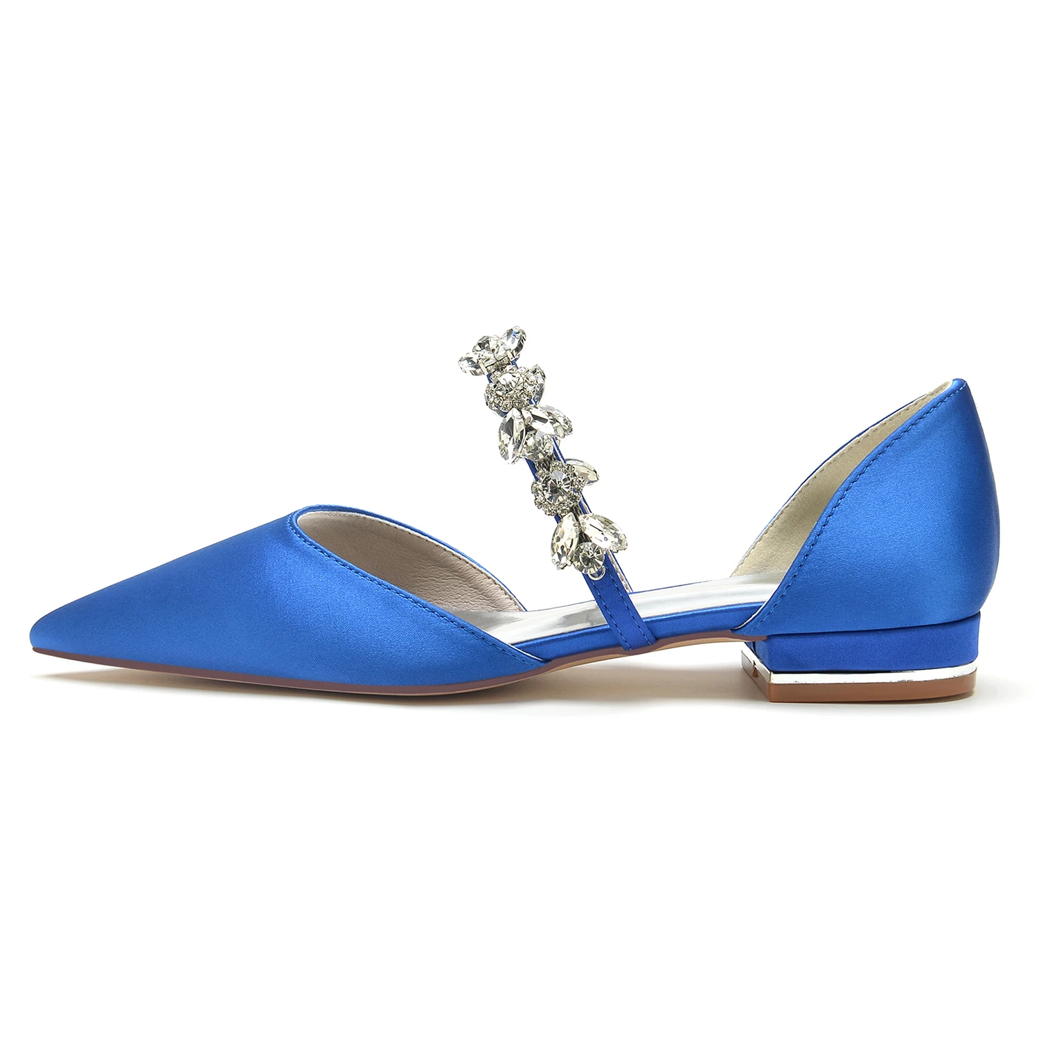 Elegant Lady Pointed toe Satin Evening Dress Flats D'orsay with Flower Crystal Strap Bridal Wedding Prom Dance Shoes Sandals 4